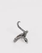 Asos Design Double Finger Ring In Snake Design In Silver Tone - Silver