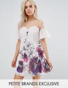 Little Mistress Petite Floral Printed Shift Dress With Fluted Sleeves - Multi