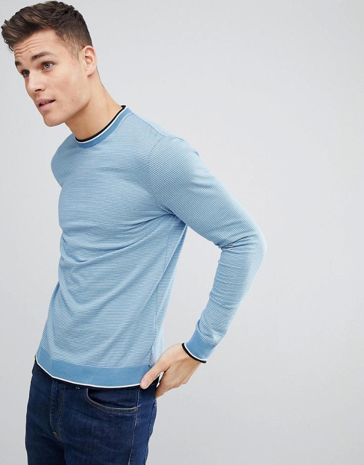 Ted Baker Long Sleeve Top In Light Blue Stripe - Blue