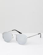 Asos 90s Metal Round Sunglasses In Silver Flash - Silver
