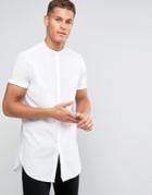 Asos Regular Fit Super Longline Shirt With Grandad Collar In White - W