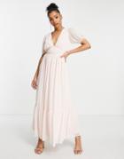 Miss Selfridge Textured Metallic Plunge Maxi Dress In Blush-pink