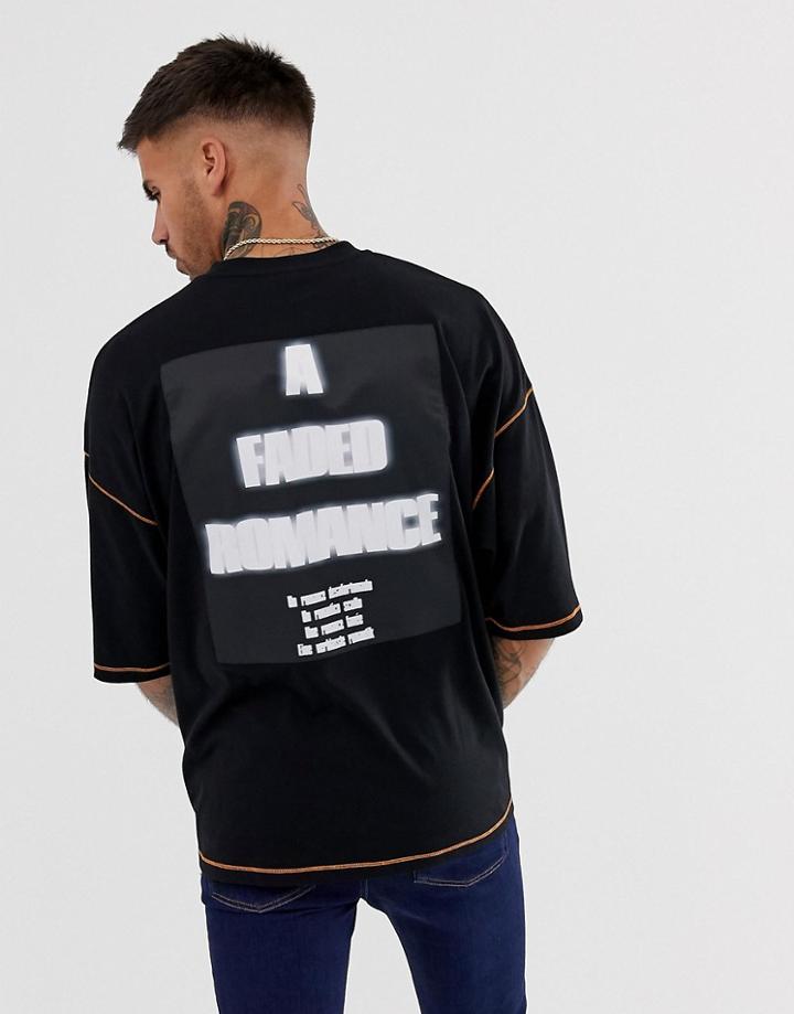 Asos Design Oversized T-shirt With Contrast Stitching And Nylon Back Print - Black