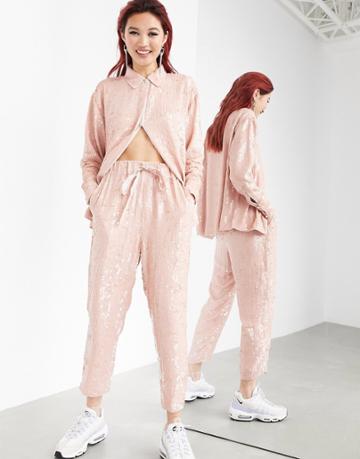 Asos Edition Sequin Sweatpants Set-pink