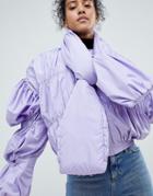 Asos Bomber Jacket With Tie Neck - Purple