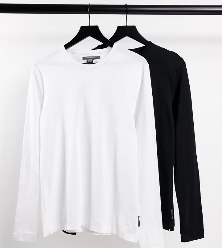 French Connection Tall 2 Pack Long Sleeve Top In Black & White-multi