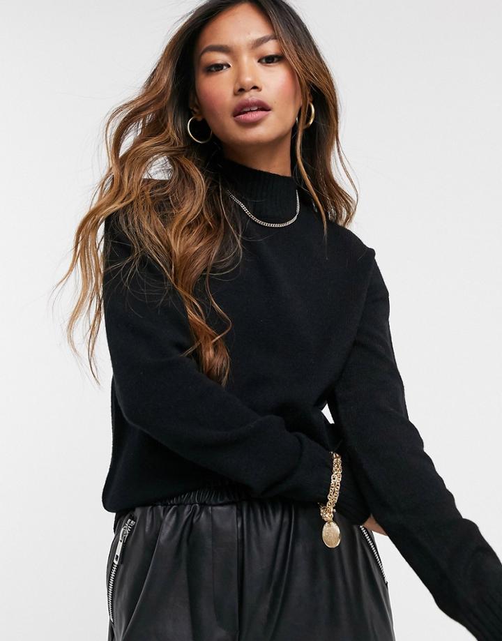 Vila High Neck Knitted Sweater In Black
