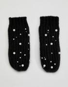 Pieces Pearl Embellished Mitten - Black