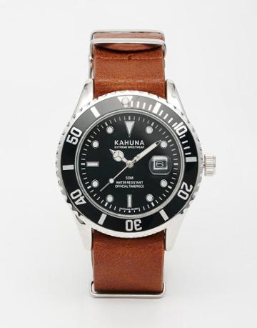 Kahuna Brown Leather Watch With Black Dial - Brown