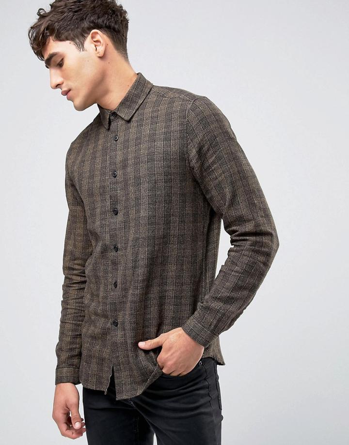 Asos Regular Fit Textured Camel Check Shirt - Tan