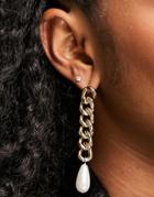 Topshop Faux Pearl And Chain Drop Earrings In Gold