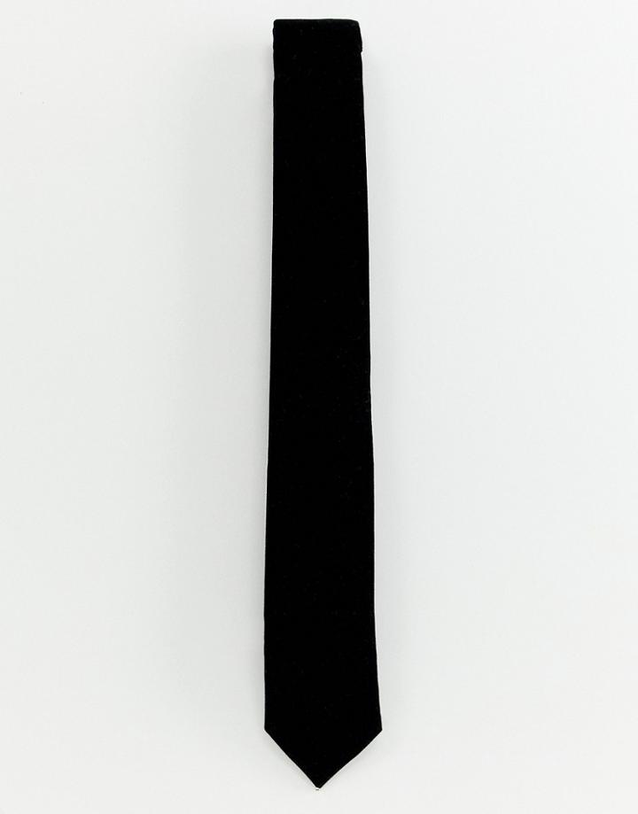 Burton Menswear Tie In Black Velvet - Black