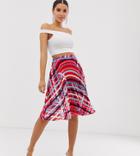 Outrageous Fortune Pleated Midi Skirt In Multi Swirl Print - Multi