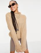 Na-kd Waffle Knit High Neck Sweater In Beige-neutral