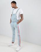 Boohooman Skinny Overalls With Side Stripe In Blue Wash - Blue