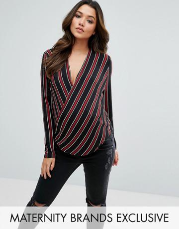 Missguided Maternity Stripe Wrap Front Blouse - Black