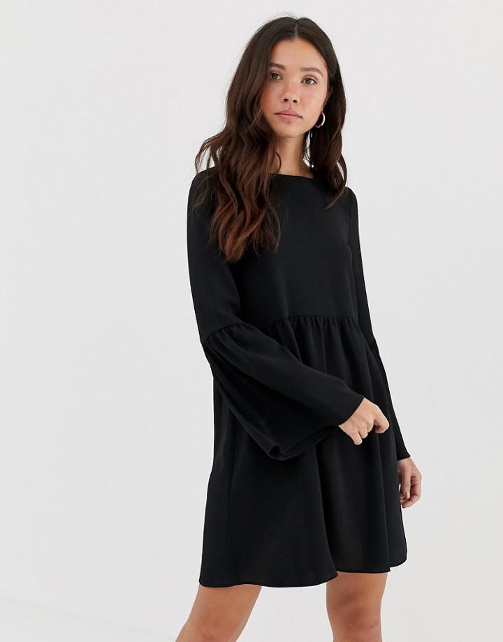 Asos Design Fluted Sleeve Smock Mini Dress-black