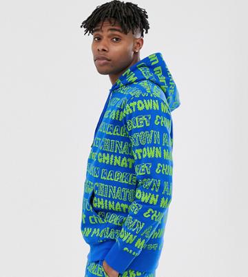Chinatown Market Logo On Logo Hooded Sweat In Blue