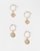 Pieces 2 Pack Coin Charm Hoops In Gold