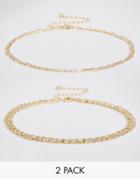Asos Pack Of Two Fine Chain Choker Necklaces - Gold