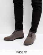 Asos Wide Fit Lace Up Chukka Boots In Gray Faux Suede - Gray