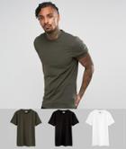Asos 3 Pack Longline Muscle T-shirt In White/black/green Save - Multi
