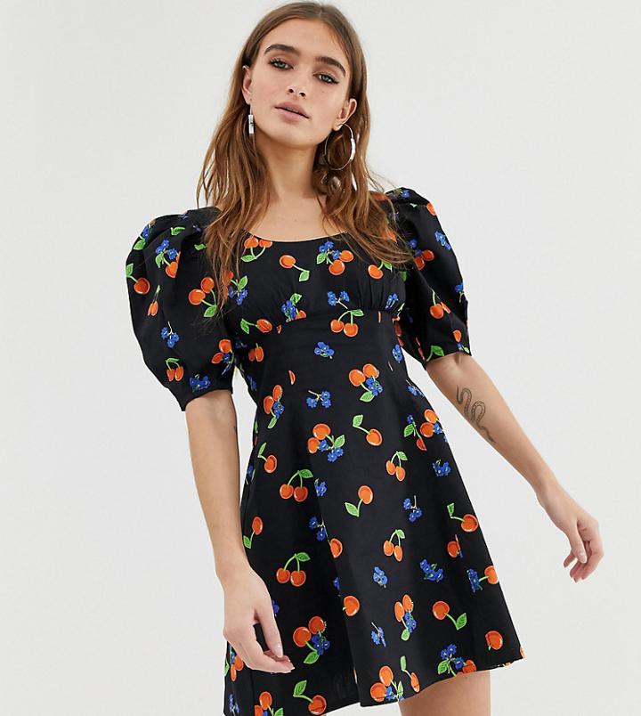 Collusion Petite Cherry Print Mini Dress-black