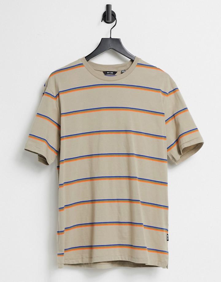 Only & Sons Striped T-shirt In Beige-grey