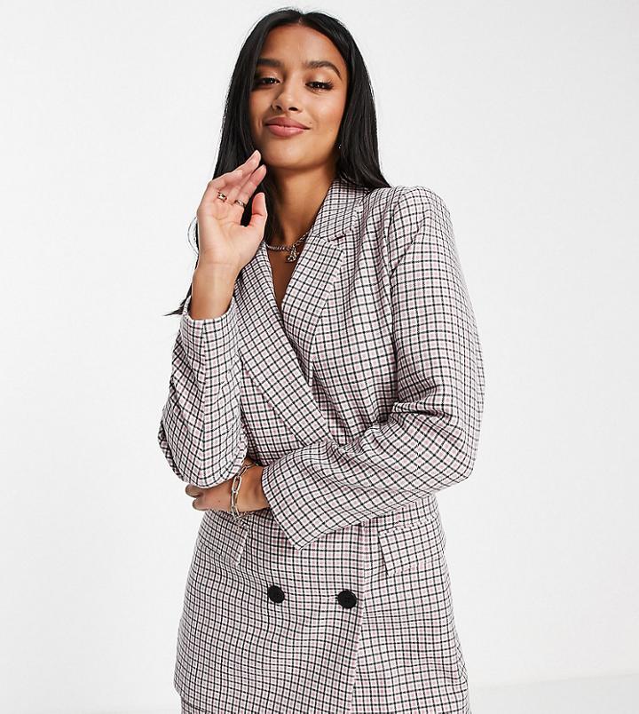Miss Selfridge Petite Check Boyfriend Blazer In Pink