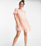 Collective The Label Metallic Smock Mini Dress In Plaid Sequin-pink