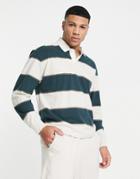 Abercrombie & Fitch Stripe Rugby Polo In Tan/green-brown