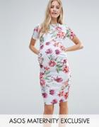 Asos Maternity Crew Neck Bodycon Dress In Floral Print - Multi