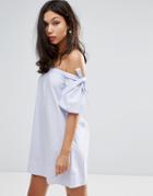 Fashion Union Off Shoulder Dress With Bow Detail - Purple