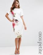 Asos Petite Wiggle Dress With Rose Placement Print - Multi