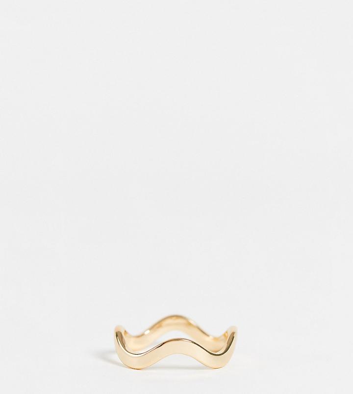 Asos Design Curve Ring In Wave Design In Gold Tone