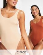 Asos Design Recycled 2 Pack Scoop Neck Swimsuit In Neutral Tones-brown