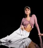Asyou Ruffle-edge Ribbed Cardi With Long Sleeve In Dusky Pink-purple