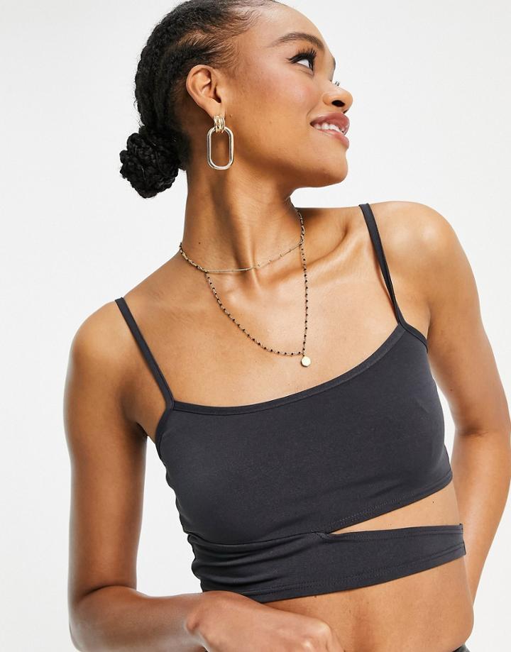 Flounce London Jersey Cut Out Cami Top In Slate Gray-grey