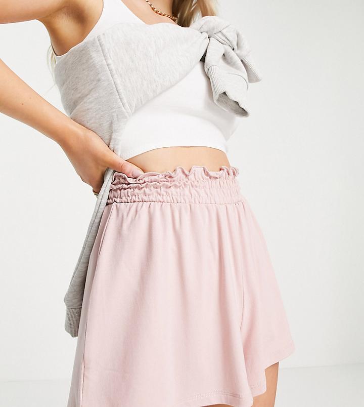Asos Design Petite Shirred Waist Shorts In Dusty Rose-pink