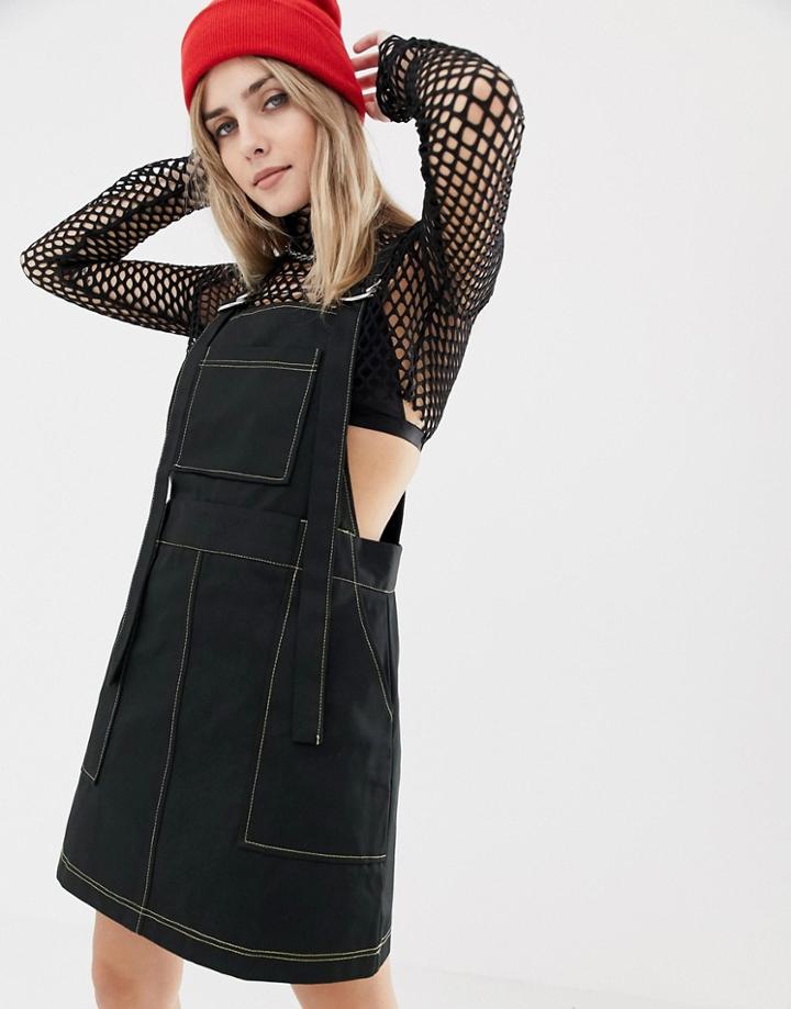 The Ragged Priest Mini Dress With Contrast Stitching - Black