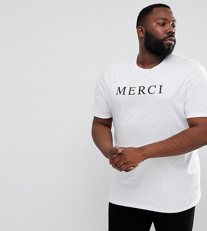 Asos Plus T-shirt With Merci Print - White