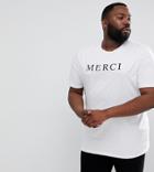 Asos Plus T-shirt With Merci Print - White