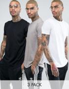 Asos 3 Pack Longline T-shirt In Black/white/brown With Curved Hem Save - Multi