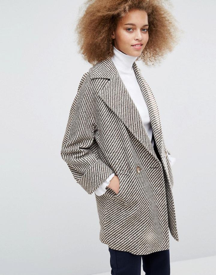 Helene Berman Tessa Coat In Brown And Ivory - Multi