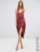 Asos Tall Drape Front Cami Midi Dress With Zip Back - Purple