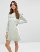 Asos Dress In Pointelle Stitch With Ruffle Detail - Mint