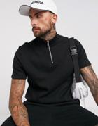 Asos Design Short Sleeve Sweatshirt With Half Zip In Black