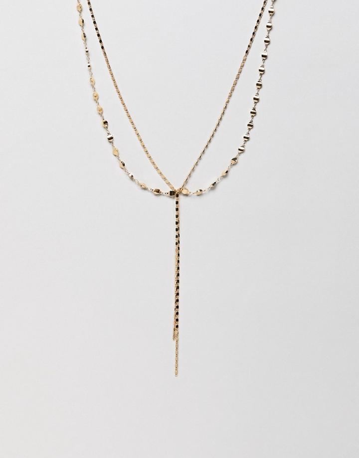Asos Design Multi Disc Chain Lariat Necklace - Gold