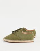 Truffle Collection Canvas Lace Up Espadrilles In Khaki-green