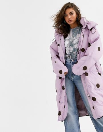 Jakke Longline Padded Jacket In Polka Dot - Pink